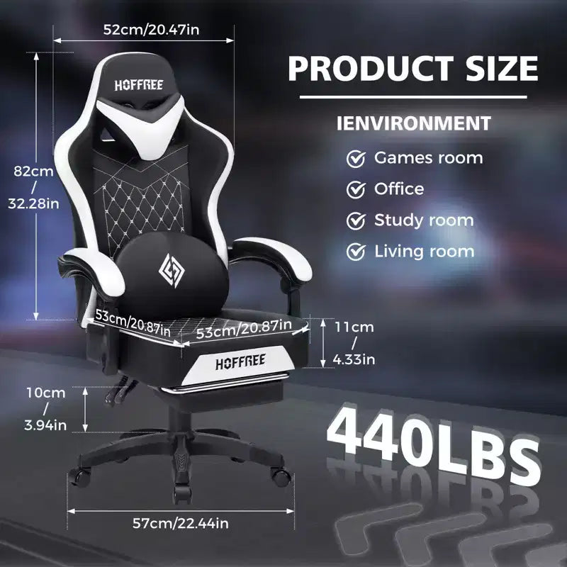 Fauteuil de jeu de massage en cuir Hoffree, chaise de bureau ergonomique pour PC avec repose-pieds et réglable