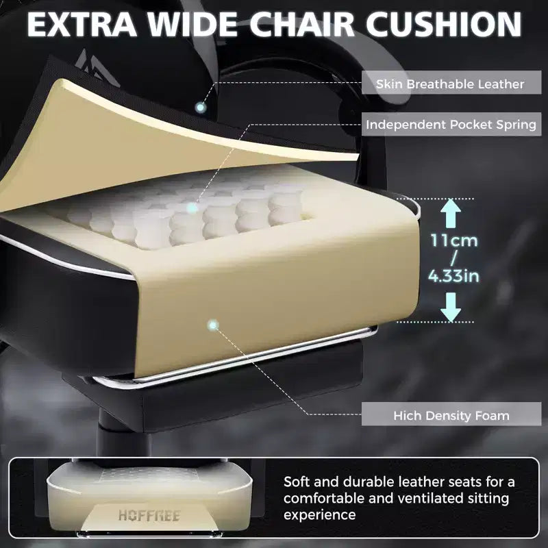 Fauteuil de jeu de massage en cuir Hoffree, chaise de bureau ergonomique pour PC avec repose-pieds et réglable