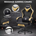 Fauteuil de jeu de massage en cuir Hoffree, chaise de bureau ergonomique pour PC avec repose-pieds et réglable