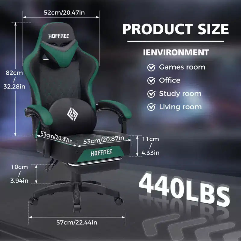 Fauteuil de jeu de massage en cuir Hoffree, chaise de bureau ergonomique pour PC avec repose-pieds et réglable