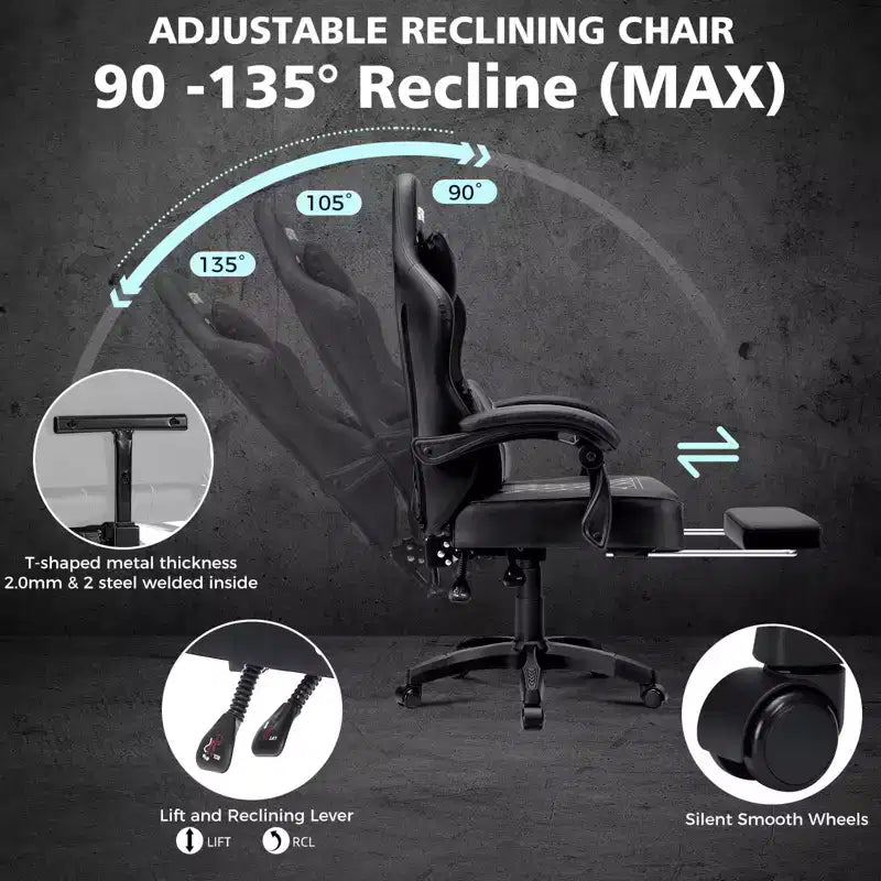 Fauteuil de jeu de massage en cuir Hoffree, chaise de bureau ergonomique pour PC avec repose-pieds et réglable