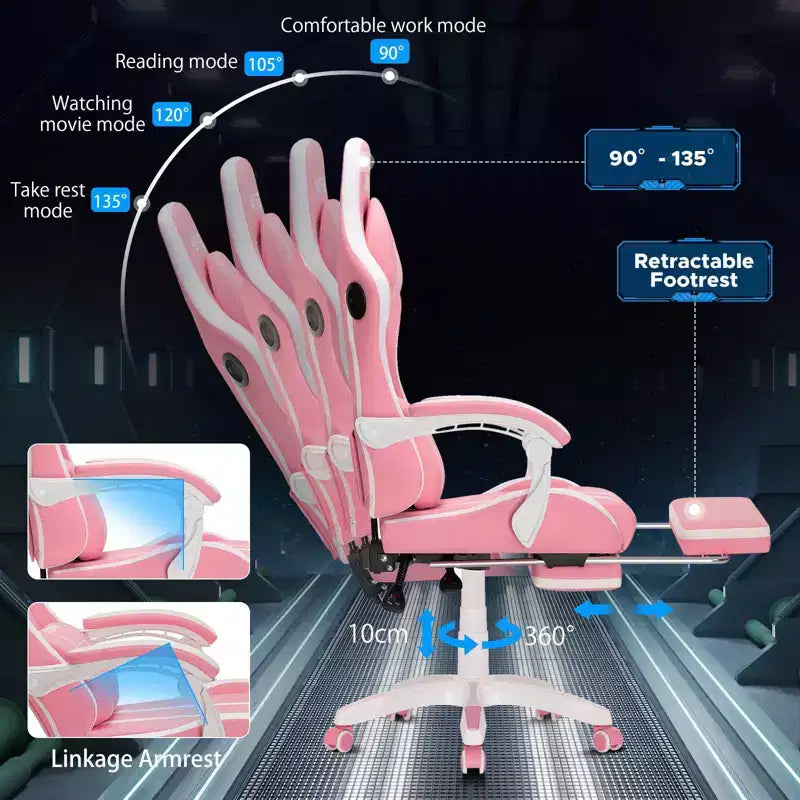 Chaise de jeu massante extra large Hoffree, chaise de bureau PC ergonomique avec haut-parleur Bluetooth et lumière RVB