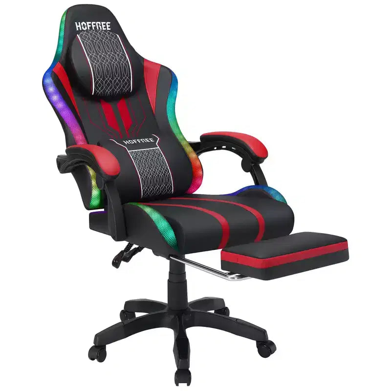 Chaise de jeu massante extra large Hoffree, chaise de bureau PC ergonomique avec haut-parleur Bluetooth et lumière RVB