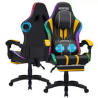 Chaise de jeu massante extra large Hoffree, chaise de bureau PC ergonomique avec haut-parleur Bluetooth et lumière RVB