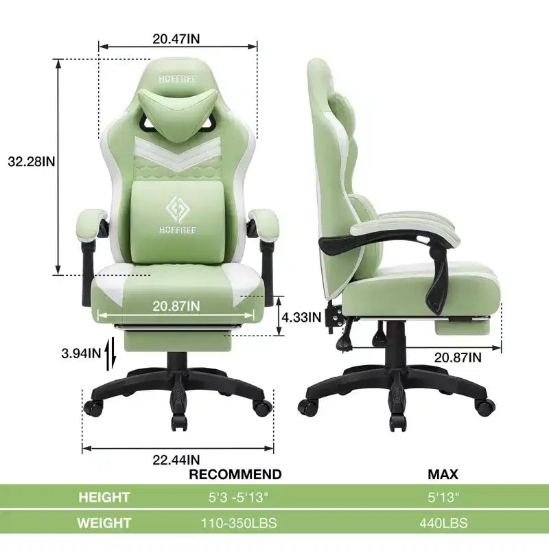 Hoffree Breathable Fabric Massage Gaming Chair Ergonomic Office PC Chair with Footrest & Adjustable