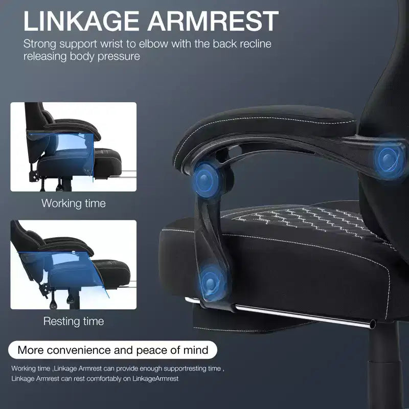 Hoffree Breathable Fabric Massage Gaming Chair Ergonomic Office PC Chair with Footrest & Adjustable