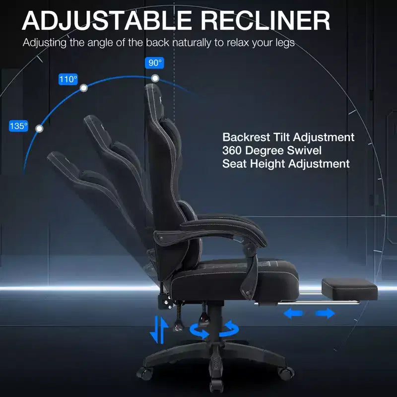 Hoffree Breathable Fabric Massage Gaming Chair Ergonomic Office PC Chair with Footrest & Adjustable