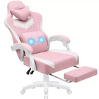 Hoffree Breathable Fabric Massage Gaming Chair Ergonomic Office PC Chair with Footrest & Adjustable