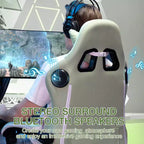Hoffree Breathable Fabric Massage Gaming Chair Ergonomic Office PC Chair with Bluetooth Speaker & Footrest
