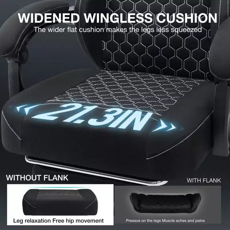 Hoffree Breathable Fabric Massage Gaming Chair Ergonomic Office PC Chair with Bluetooth Speaker & Footrest