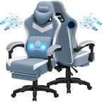 Hoffree Breathable Fabric Massage Gaming Chair Ergonomic Office PC Chair with Bluetooth Speaker & Footrest