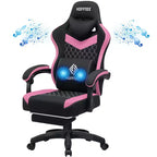 Hoffree Breathable Fabric Massage Gaming Chair Ergonomic Office PC Chair with Bluetooth Speaker & Footrest