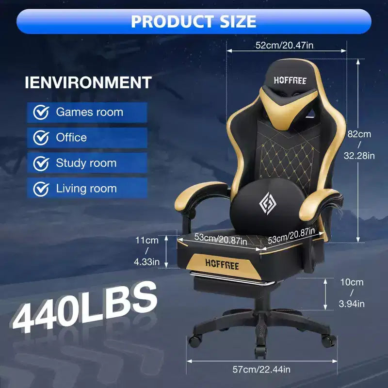 Fauteuil de bureau gaming en cuir Hoffree avec massage, ergonomique, et haut-parleur Bluetooth et repose-pieds