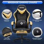 Fauteuil de bureau gaming en cuir Hoffree avec massage, ergonomique, et haut-parleur Bluetooth et repose-pieds