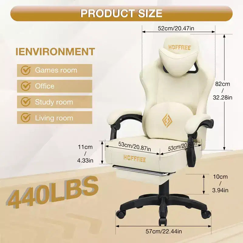 Fauteuil de bureau gaming en cuir Hoffree avec massage, ergonomique, et haut-parleur Bluetooth et repose-pieds