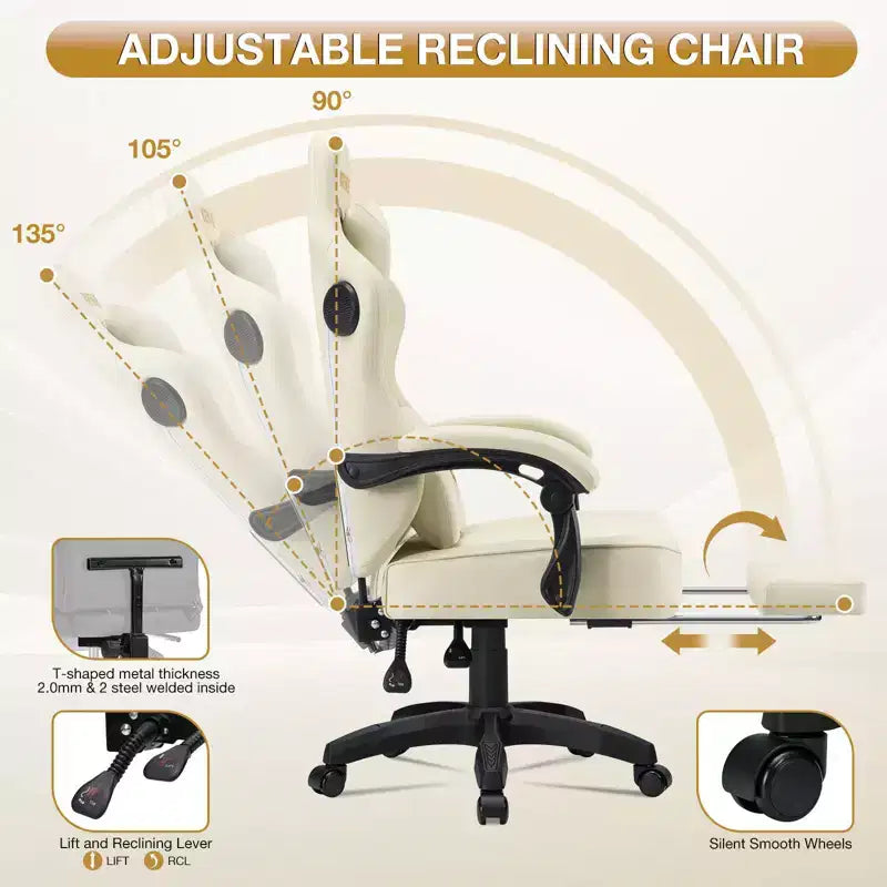 Fauteuil de bureau gaming en cuir Hoffree avec massage, ergonomique, et haut-parleur Bluetooth et repose-pieds