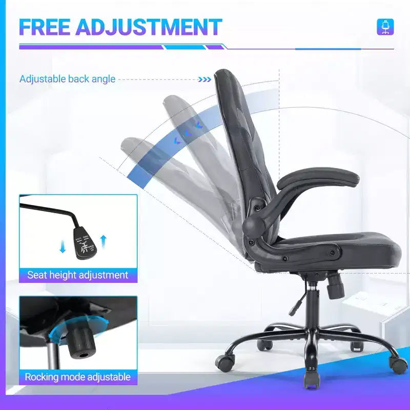 Fauteuil de bureau ergonomique pivotant en similicuir avec support lombaire, chaise de jeu informatique