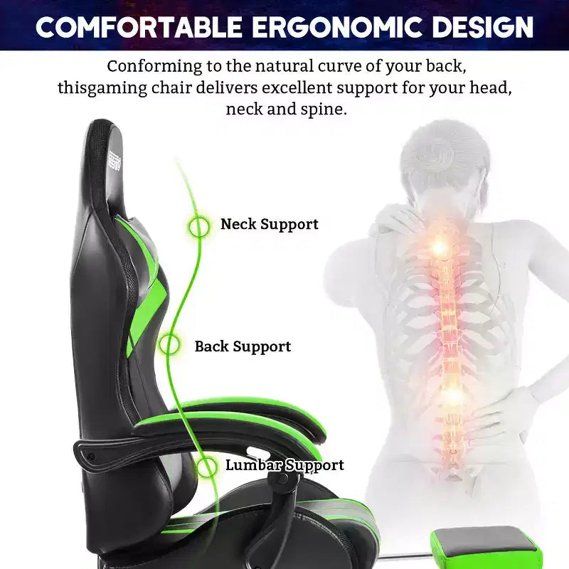 Hoffree Comfort Massage Racing Gaming Chair Ergonomic Office PC Chair with Footrest & RGB Light