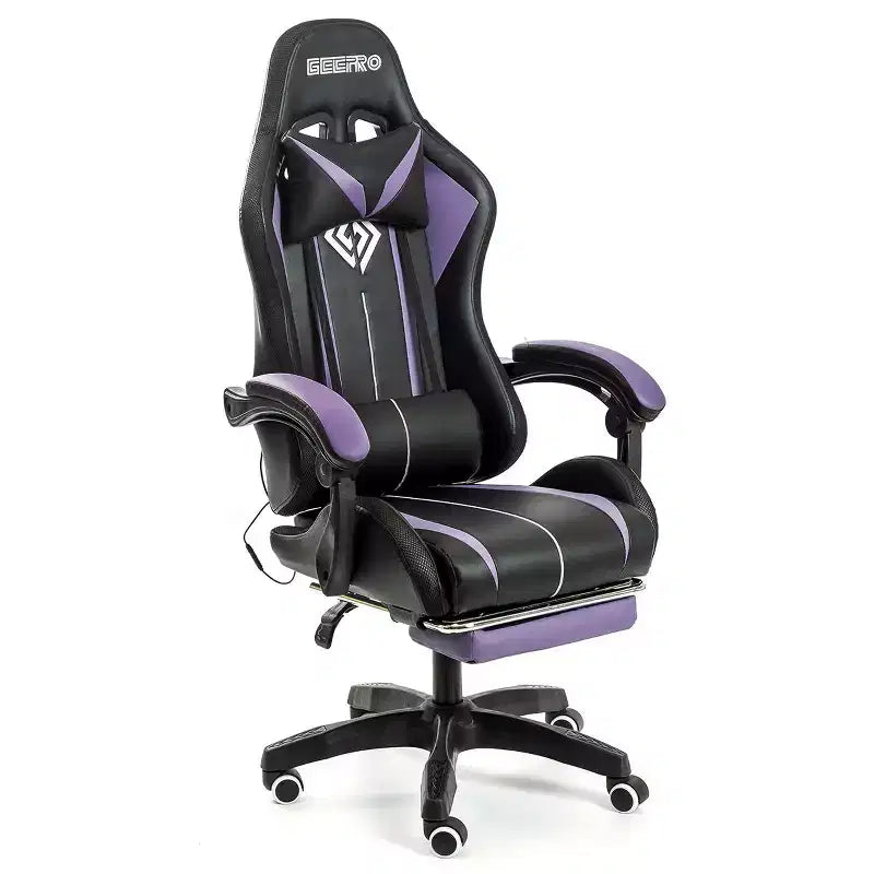 Hoffree Comfort Massage Racing Gaming Chair Ergonomic Office PC Chair with Footrest & RGB Light