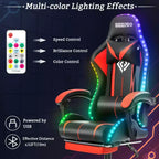 Hoffree Comfort Massage Racing Gaming Chair Ergonomic Office PC Chair with Footrest & RGB Light