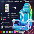 Hoffree Comfort Massage Racing Gaming Chair Ergonomic Office PC Chair with Footrest & RGB Light