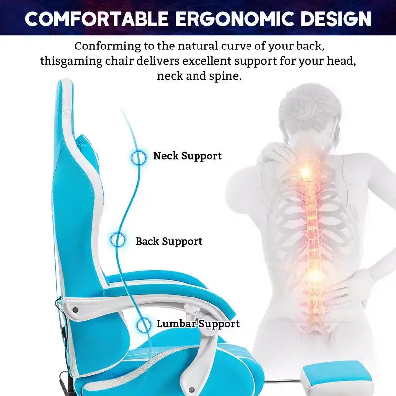 Hoffree Comfort Massage Racing Gaming Chair Ergonomic Office PC Chair with Footrest & RGB Light
