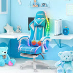 Hoffree Comfort Massage Racing Gaming Chair Ergonomic Office PC Chair with Footrest & RGB Light