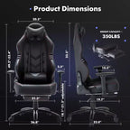 Chaise de jeu en cuir PU anti-transpiration avec accoudoirs fixes, support lombaire ergonomique et double accoudoir et repose-pieds