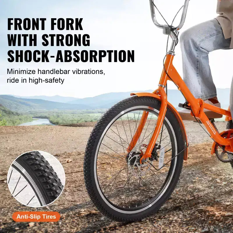 VEVOR Folding Adult Tricycle, 24-Inch Adult Folding Trikes, Lightweight Aluminum Alloy 3 Wheel Cruiser Bike with Large Rear Basket