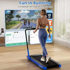 Tapis roulant pliable 3-en-1 Costway avec applications intelligentes, télécommande, écran LED et haut-parleurs bleu/argent
