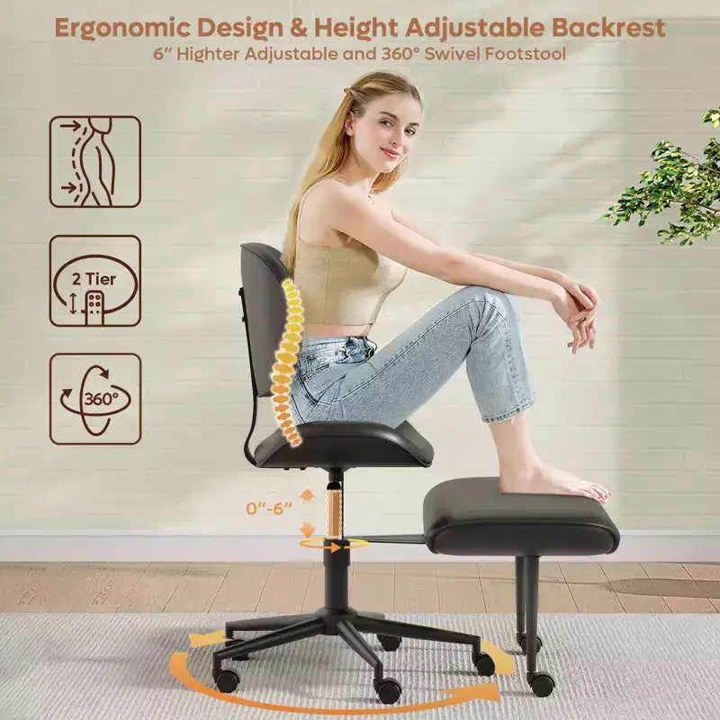 Pinmoco Armless Cross Legged Office Chair, Extra Wide Seat, 360 Swivel Design, Ergonomic Desk Chair for Home Office, Gaming & Meditation