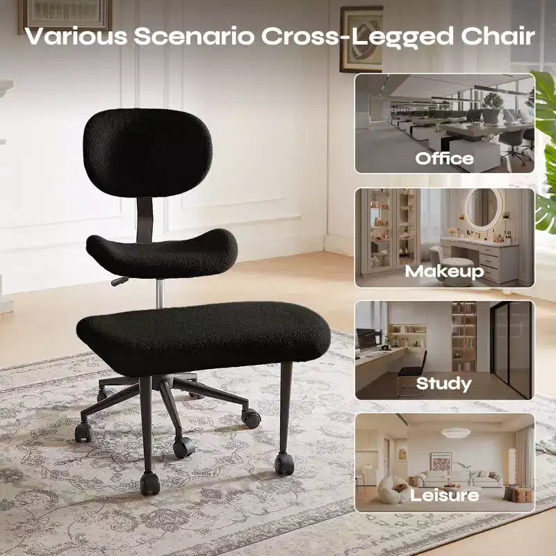 Pinmoco Armless Cross Legged Office Chair, Extra Wide Seat, 360 Swivel Design, Ergonomic Desk Chair for Home Office, Gaming & Meditation
