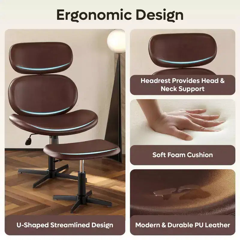 Bestier Swivel Office Chair With Ottoman, Reclining Desk Chair with Adjustable High Back & Headrest, PU Gaming Chair Ergonomic Computer Chair