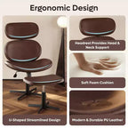 Bestier Swivel Office Chair With Ottoman, Reclining Desk Chair with Adjustable High Back & Headrest, PU Gaming Chair Ergonomic Computer Chair