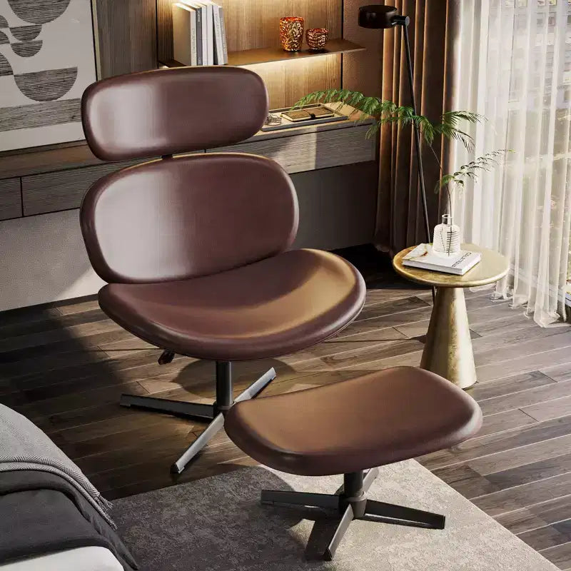 Bestier Swivel Office Chair With Ottoman, Reclining Desk Chair with Adjustable High Back & Headrest, PU Gaming Chair Ergonomic Computer Chair