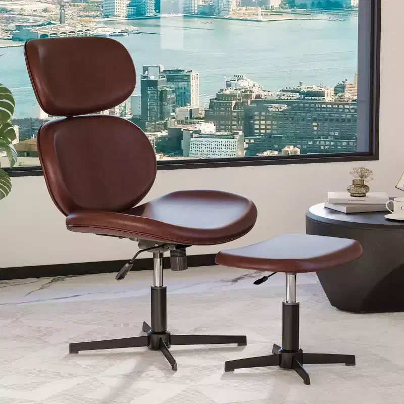 Bestier Swivel Office Chair With Ottoman, Reclining Desk Chair with Adjustable High Back & Headrest, PU Gaming Chair Ergonomic Computer Chair