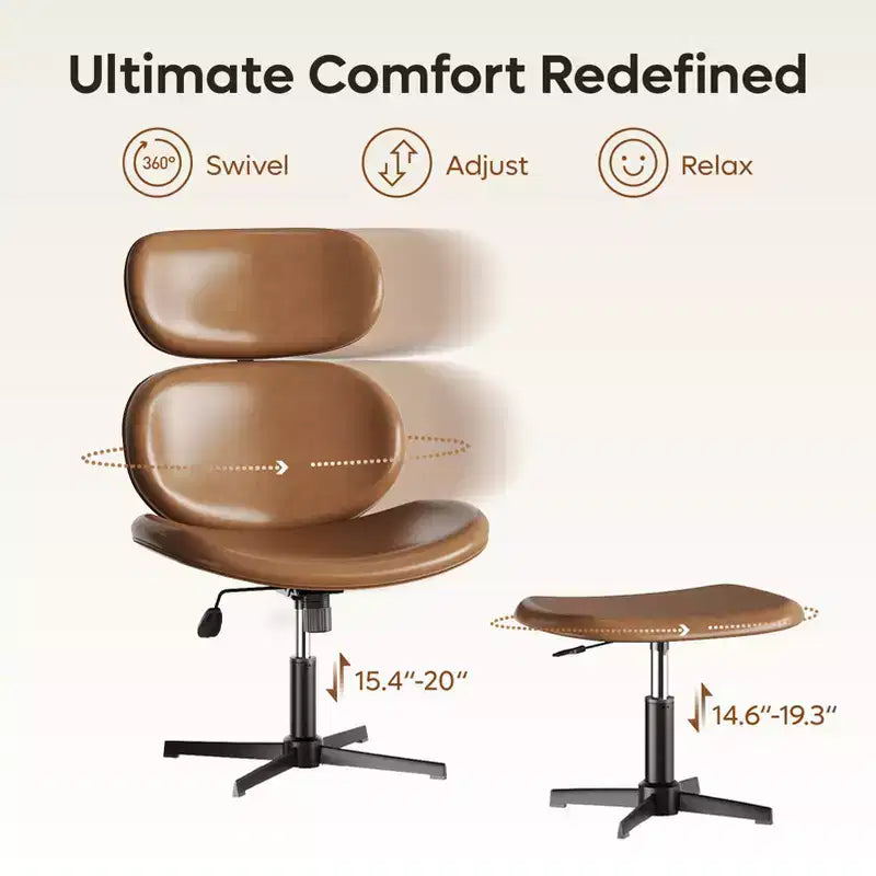 Bestier Swivel Office Chair With Ottoman, Reclining Desk Chair with Adjustable High Back & Headrest, PU Gaming Chair Ergonomic Computer Chair