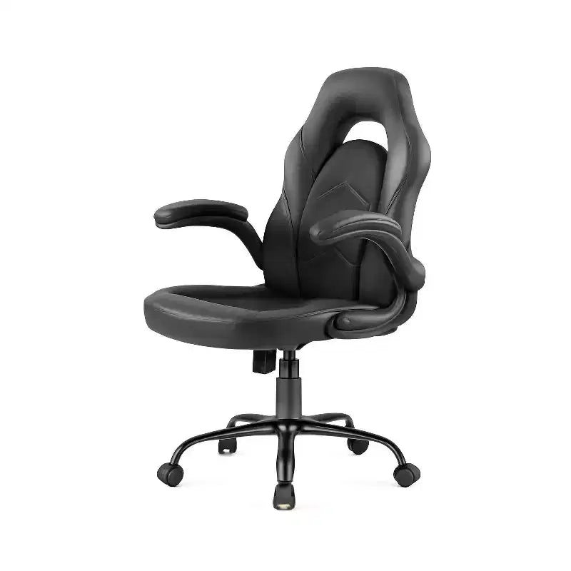 Bestier Gaming Chair, PU Leather Computer Swivel Chair with Lumbar Support, Adjustable Backrest and Flip-up Armrest for Home Office Desk Chair