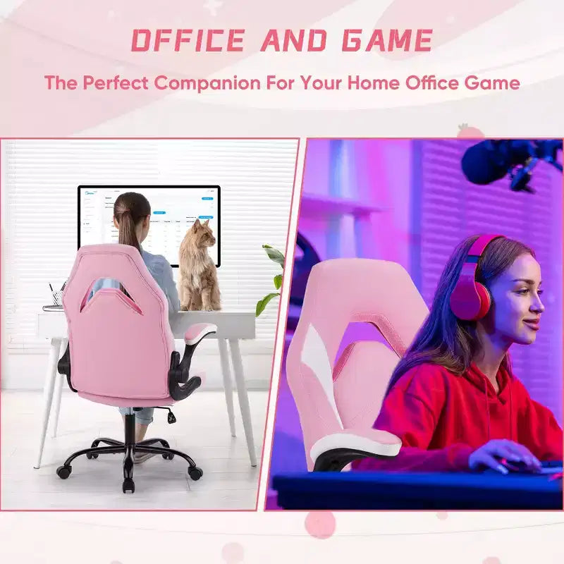 Bestier Gaming Chair, PU Leather Computer Swivel Chair with Lumbar Support, Adjustable Backrest and Flip-up Armrest for Home Office Desk Chair