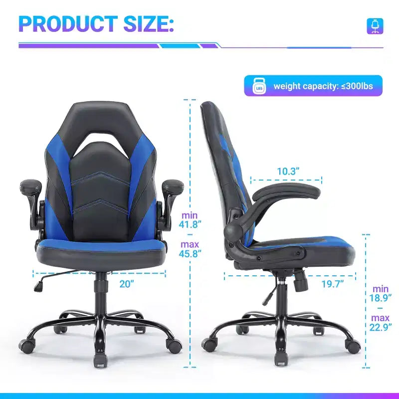 Bestier Gaming Chair, PU Leather Computer Swivel Chair with Lumbar Support, Adjustable Backrest and Flip-up Armrest for Home Office Desk Chair