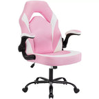 Bestier Gaming Chair, PU Leather Computer Swivel Chair with Lumbar Support, Adjustable Backrest and Flip-up Armrest for Home Office Desk Chair