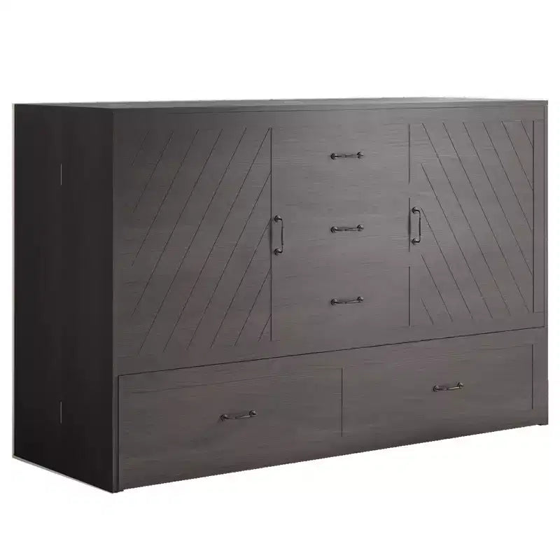 Lit escamotable Queen Mjkone avec station de recharge, lit pliable de style armoire peu encombrant avec matelas