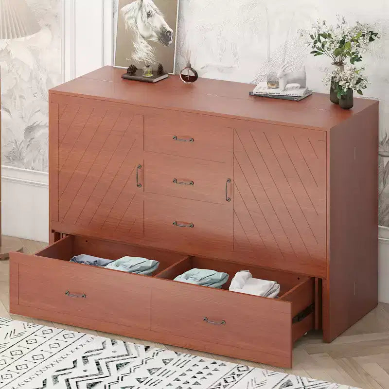 Lit escamotable Queen Mjkone avec station de recharge, lit pliable de style armoire peu encombrant avec matelas