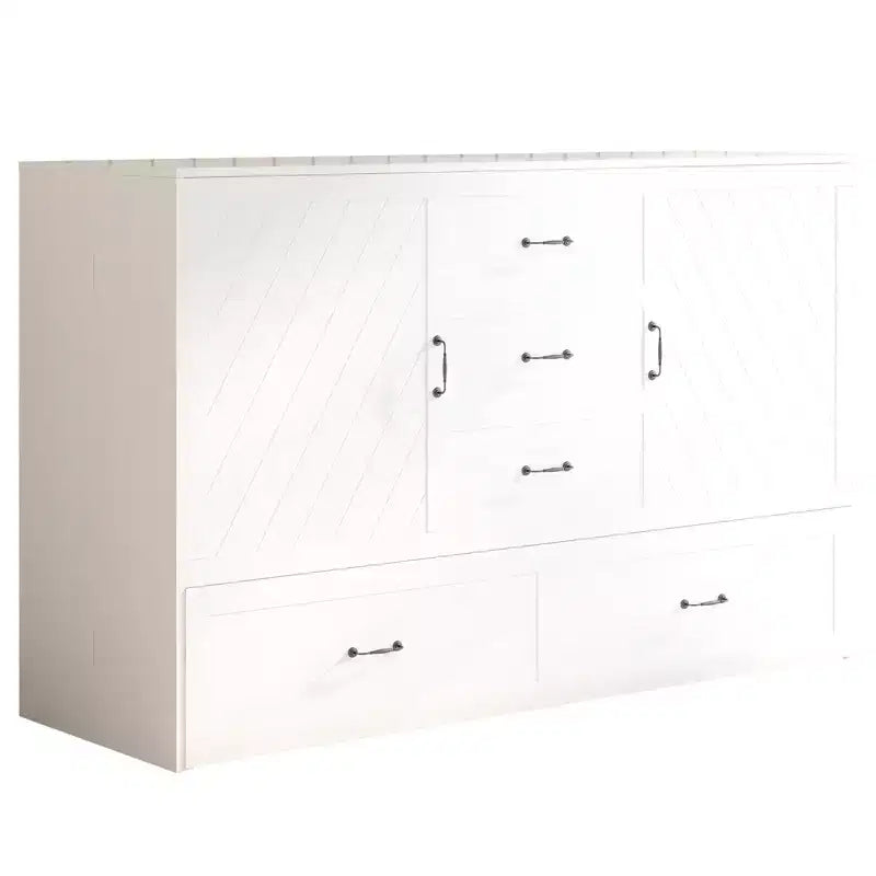 Lit escamotable Queen Mjkone avec station de recharge, lit pliable de style armoire peu encombrant avec matelas