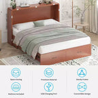 Lit escamotable Queen Mjkone avec station de recharge, lit pliable de style armoire peu encombrant avec matelas