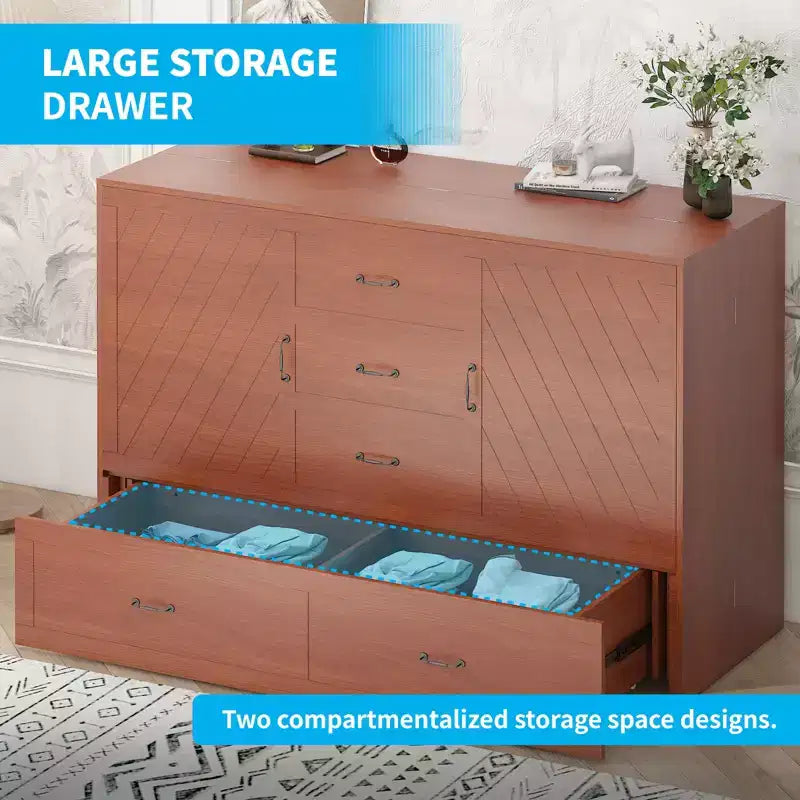 Lit escamotable Queen Mjkone avec station de recharge, lit pliable de style armoire peu encombrant avec matelas