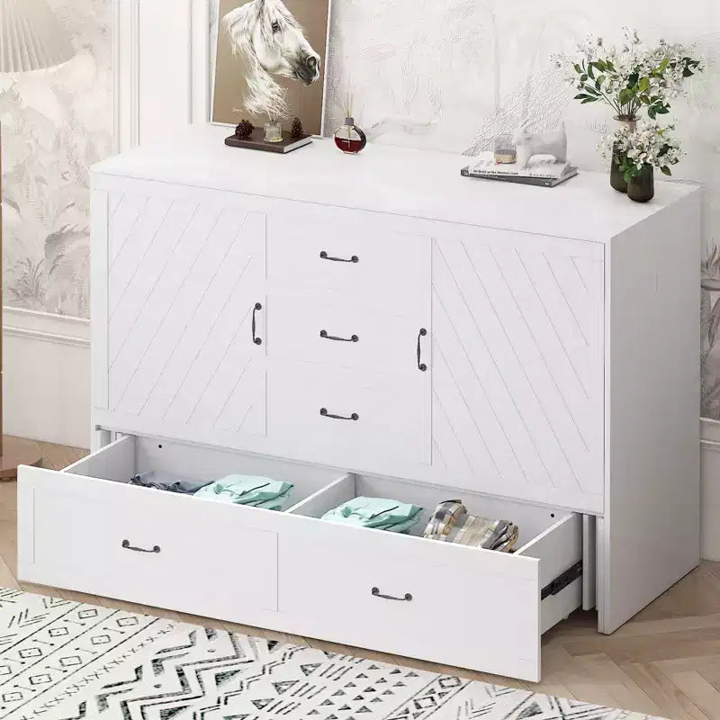 Lit escamotable Queen Mjkone avec station de recharge, lit pliable de style armoire peu encombrant avec matelas