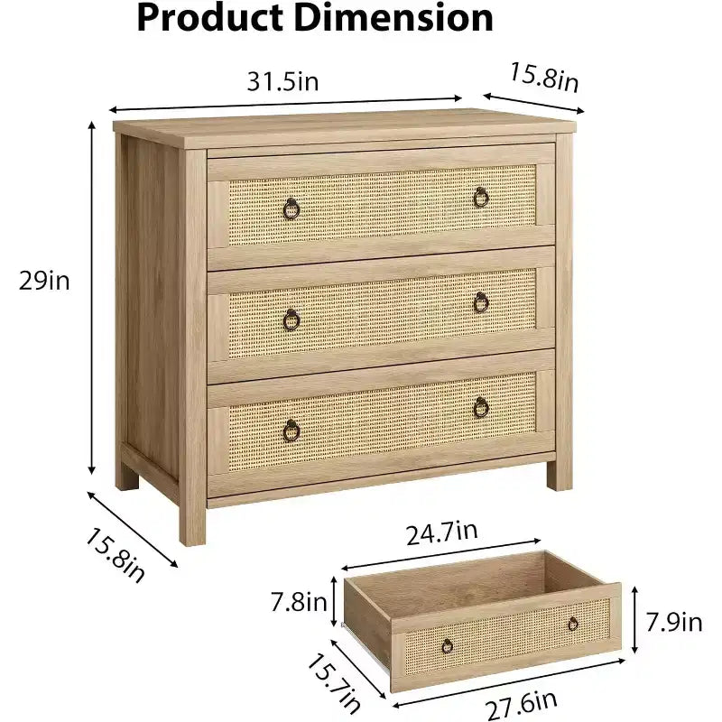 Commode 29 en rotin à 3 tiroirs pour chambre à coucher, commode de placard en bois, commode haute de style bohème, pour chambre à coucher, salon