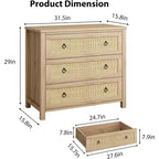 Commode 29 en rotin à 3 tiroirs pour chambre à coucher, commode de placard en bois, commode haute de style bohème, pour chambre à coucher, salon