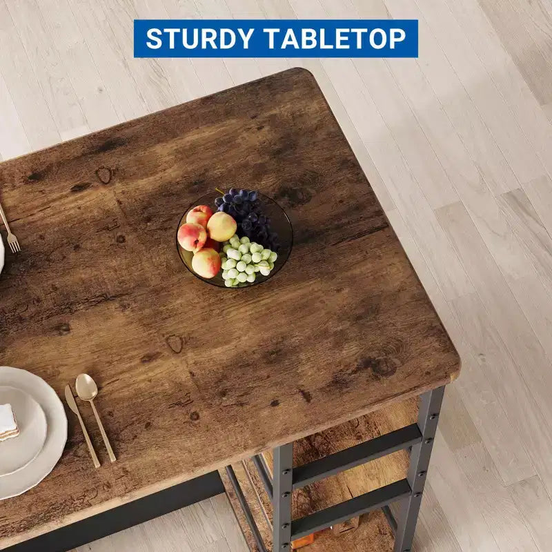 Ensemble table à manger et 2 tabourets de bar, Table de cuisine hauteur comptoir avec 2 tabourets de bar rembourrés, Ensemble table et chaises de salle à manger avec étagères de rangement
